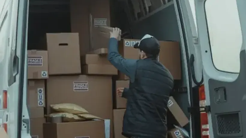 Operario cargando cajas y enseres en una furgoneta para su retirada